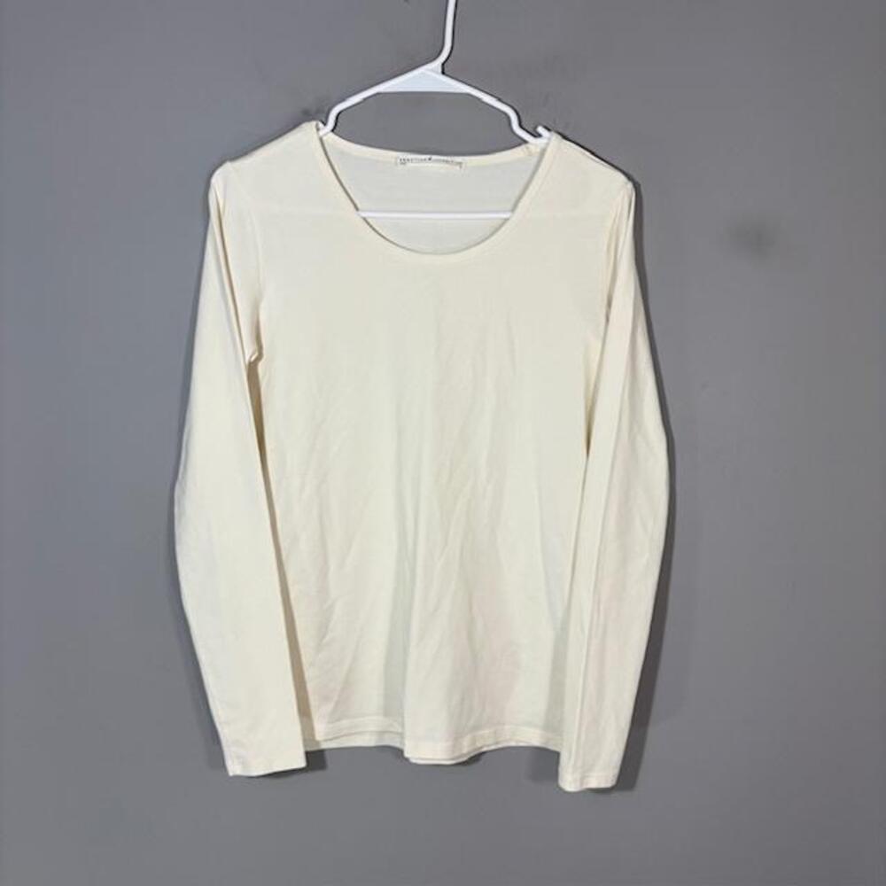 Peruvian Connection T-Shirt Womens M White Scoop Long Sleeve Pima Cotton Top